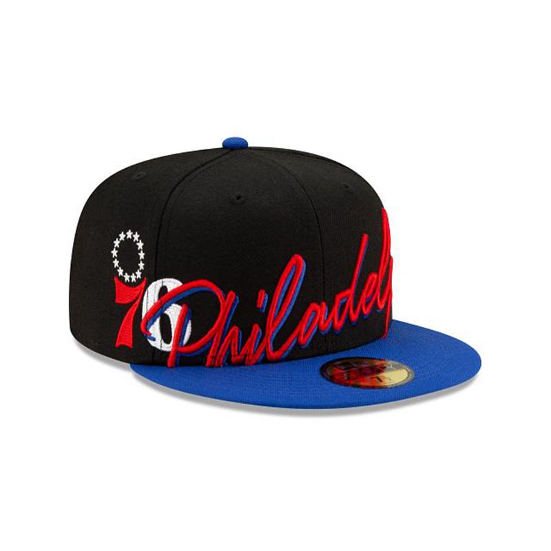 NBA Philadelphia 76ers Cursive 59Fifty Fitted (QNR7892) - Black New Era Caps